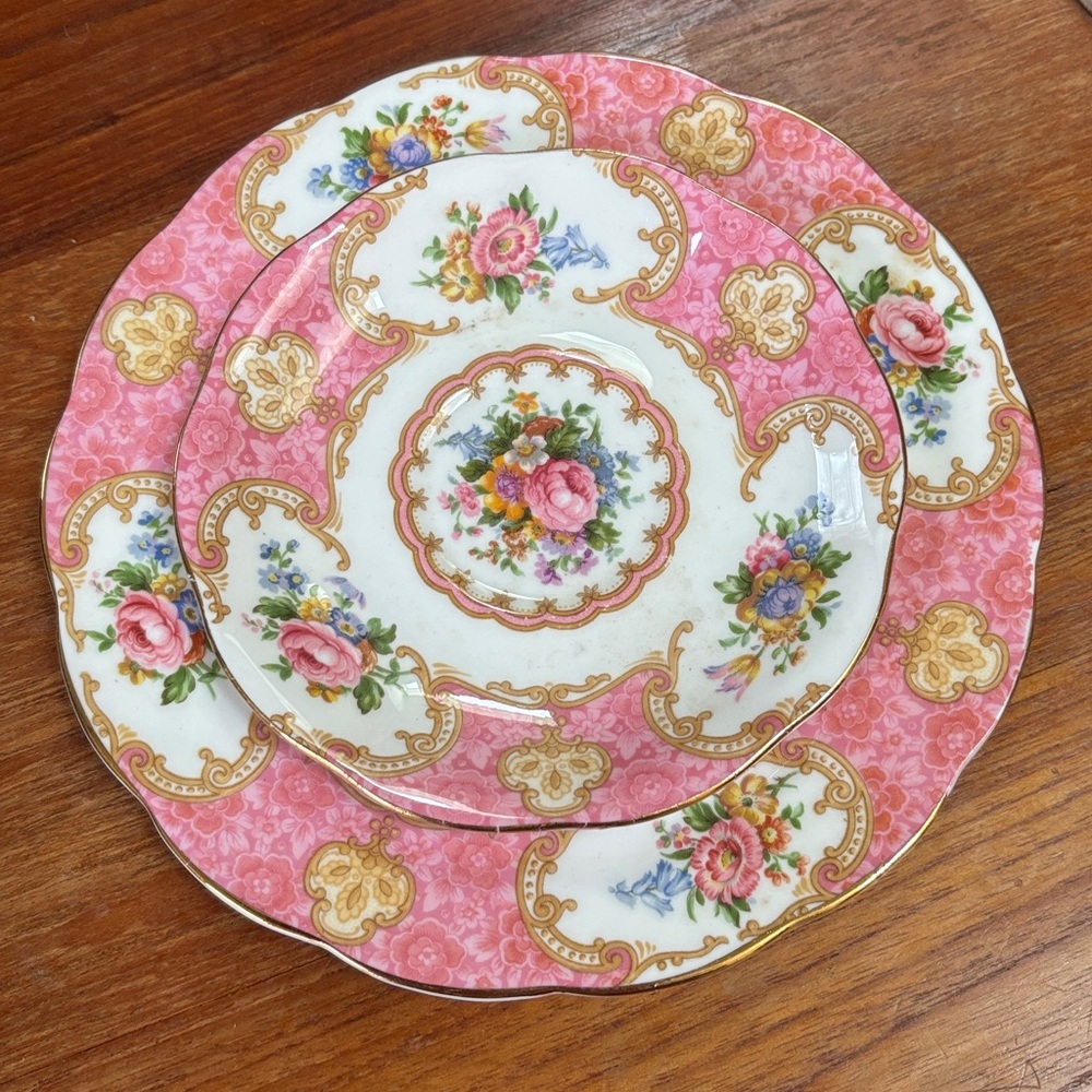 Vintage collectible Royal Albert “Lady Carlyle” saucer and dessert plate